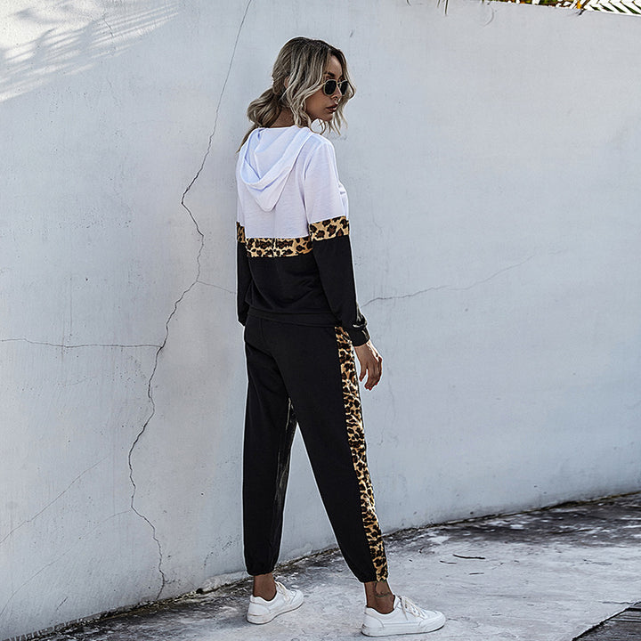 Damen Zweiteiliges Jogging-Set mit Kapuzenpullover und Leoprint-Seiteneinsätzen Drune