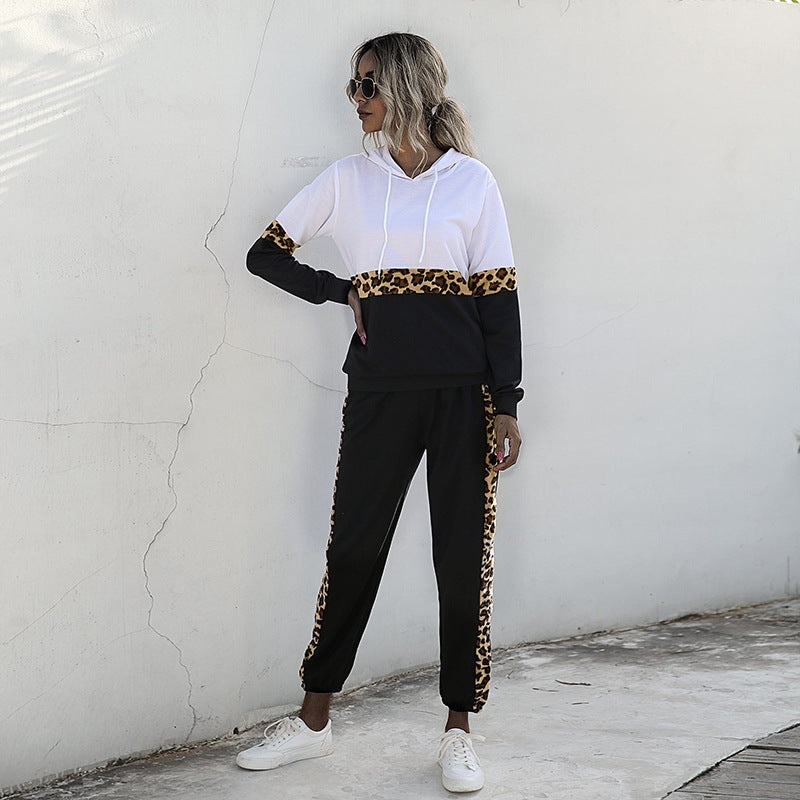 Damen Zweiteiliges Jogging-Set mit Kapuzenpullover und Leoprint-Seiteneinsätzen Drune