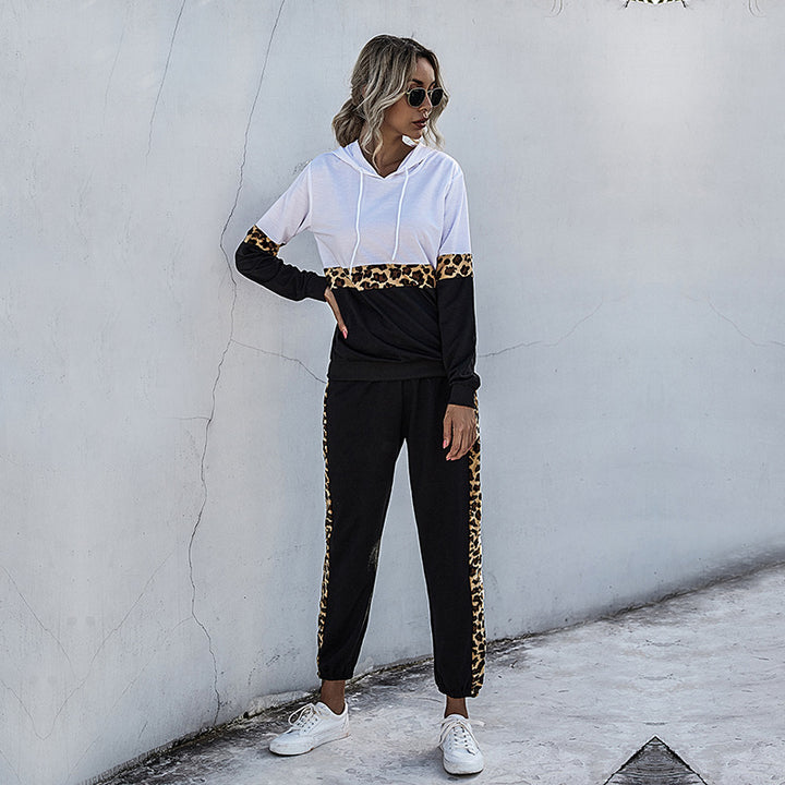Damen Zweiteiliges Jogging-Set mit Kapuzenpullover und Leoprint-Seiteneinsätzen Drune