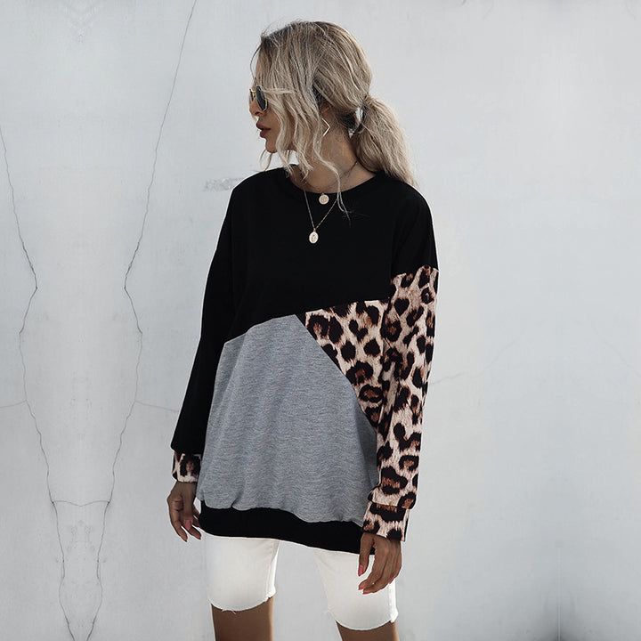 Damen Oversize-Colorblock-Sweatshirt mit Leo-Ärmel und Rundhalsausschnitt Drune