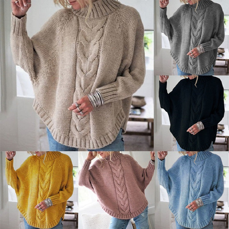 Damen Grobstrickpullover mit Stehkragen und Zopfmuster Drune