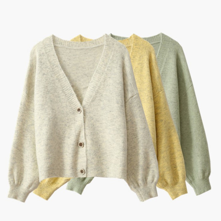 Damen lockere Strickjacke mit V-Ausschnitt und Knopfverschluss Drune