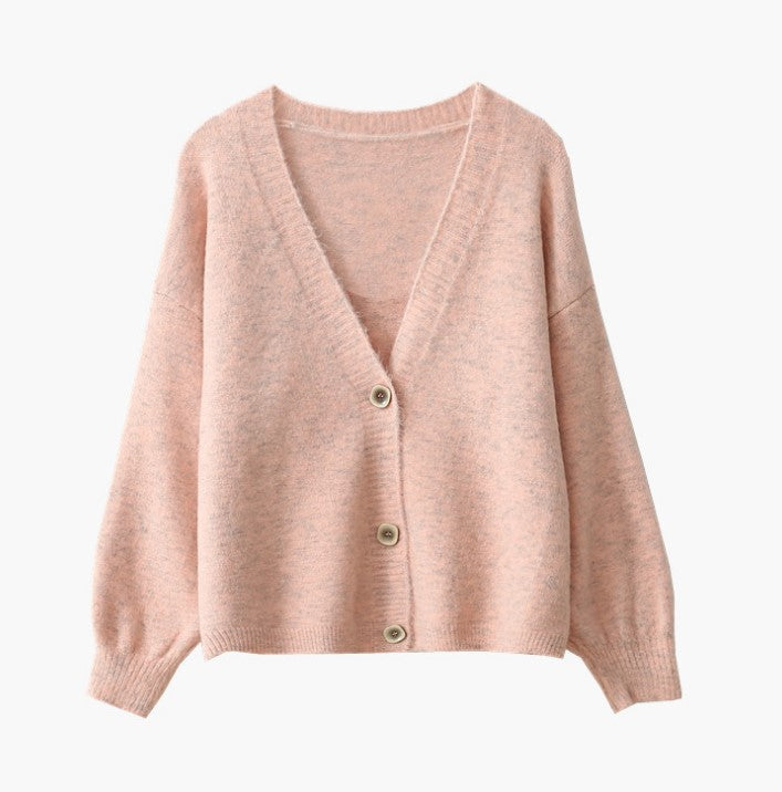 Damen lockere Strickjacke mit V-Ausschnitt und Knopfverschluss Drune