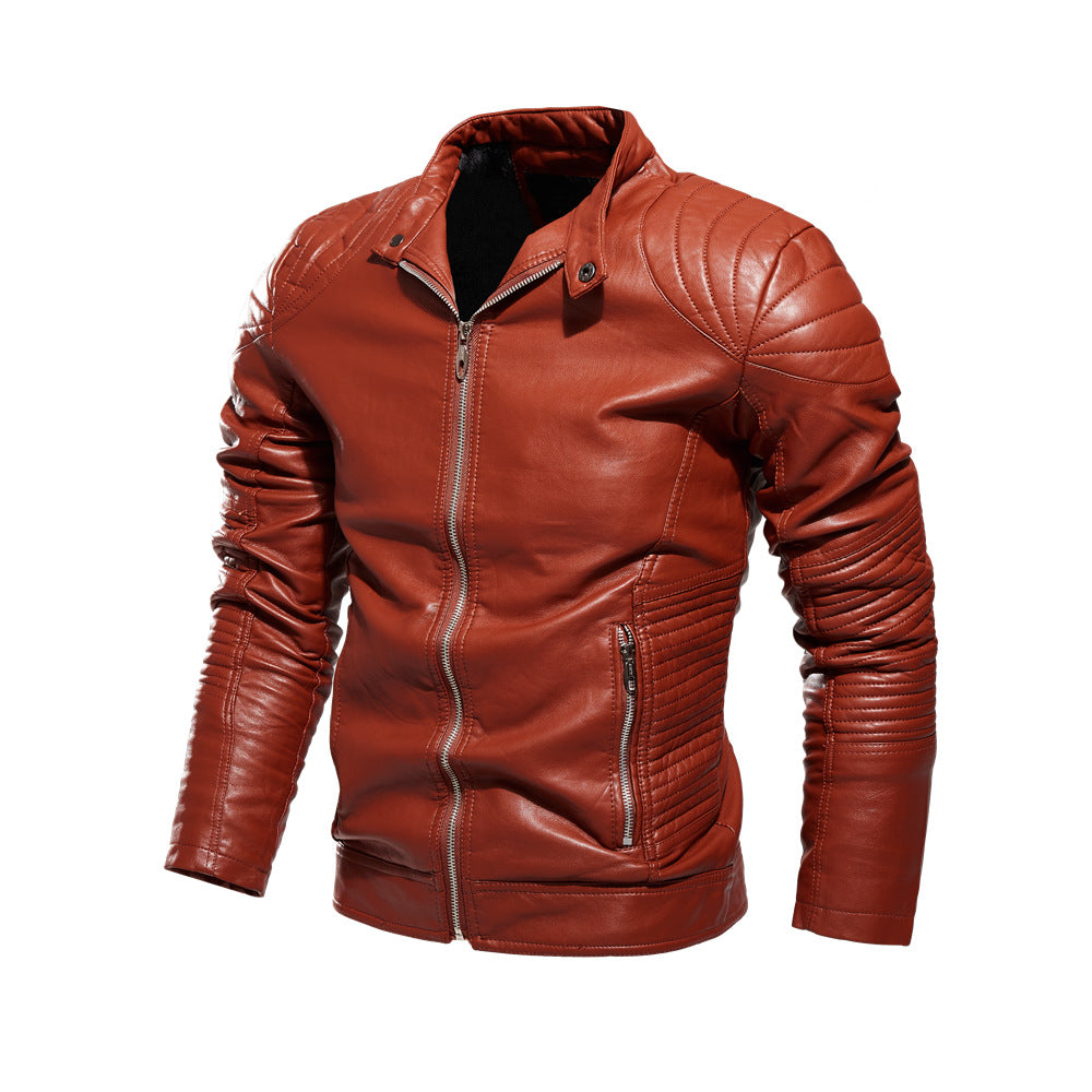 Herren Modische Lederjacke mit Quilt-Detail Drune