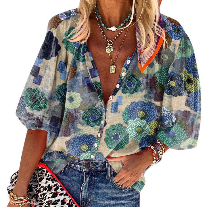 Damen Bluse mit floralen Druckdetails und lockerer Passform Drune
