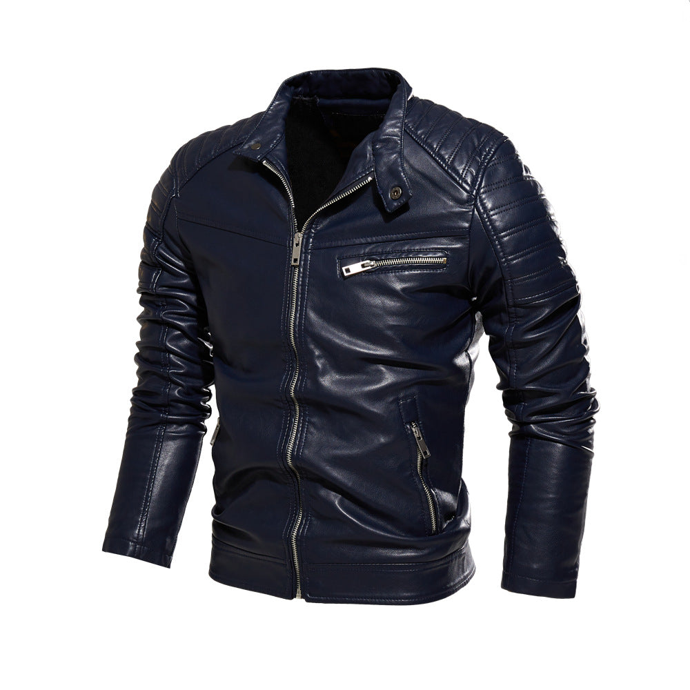 Herren Stylische Lederjacke mit Detailnähten Drune
