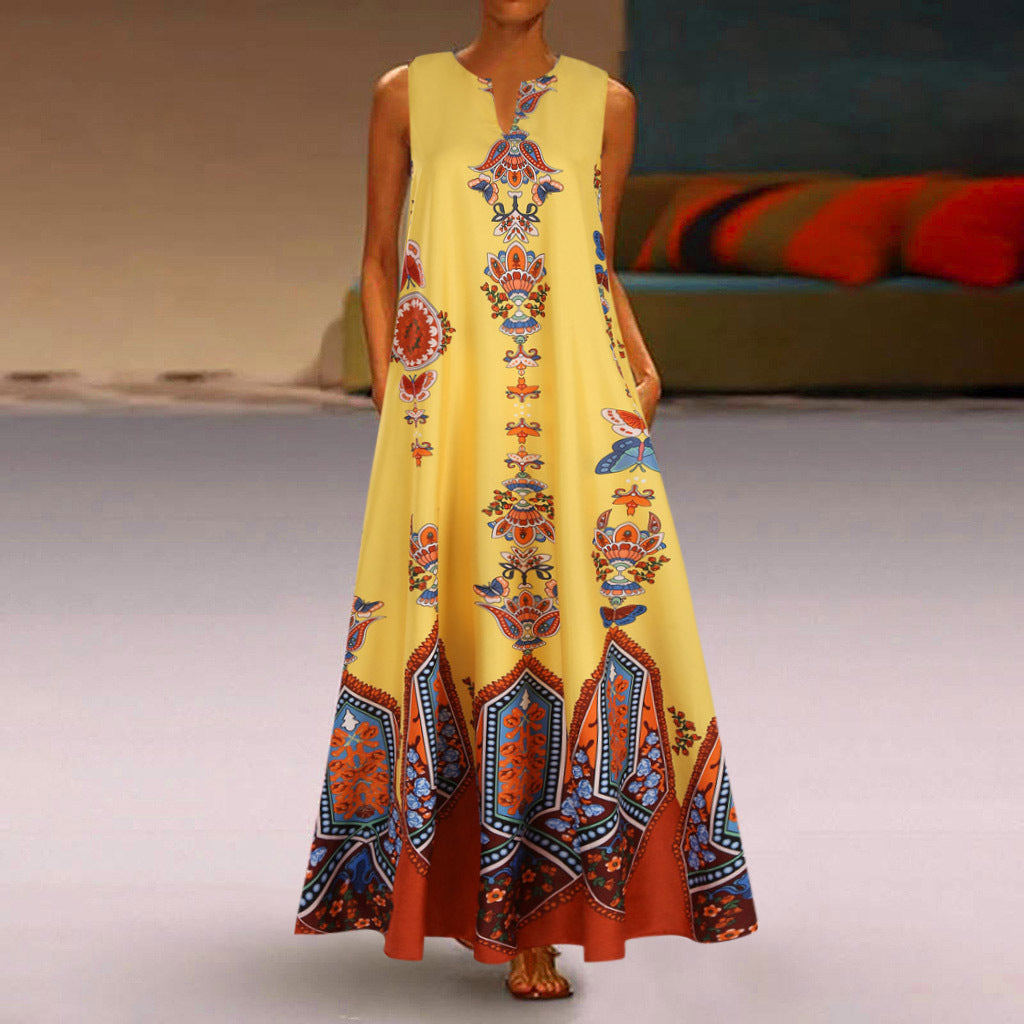 Damen Maxikleid mit floralem Design und schwingendem Saum Drune