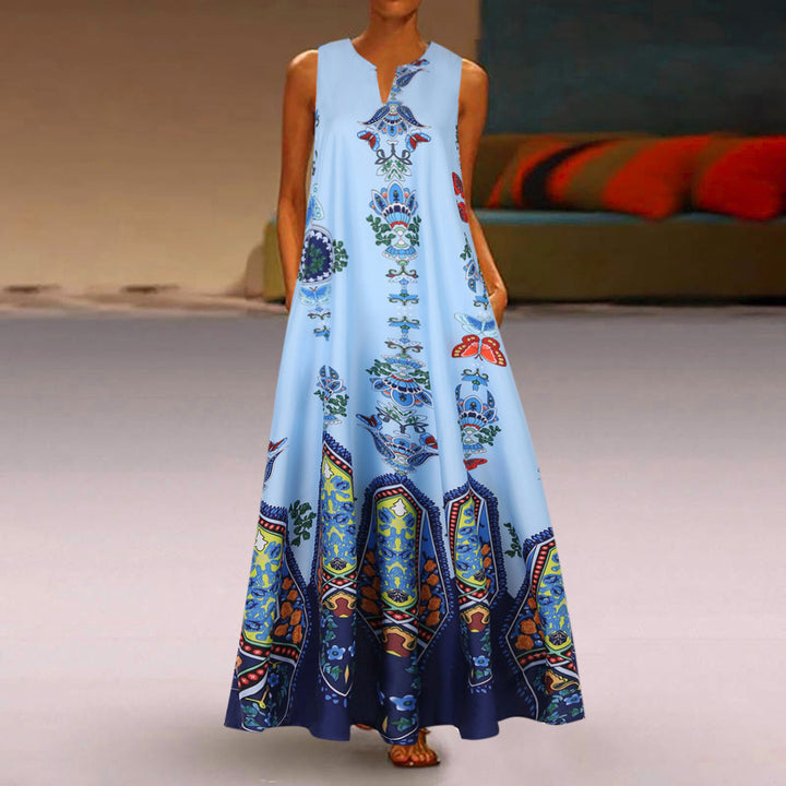 Damen Maxikleid mit floralem Design und schwingendem Saum Drune
