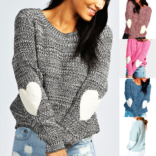 Damen Grobstrickpullover mit Herzapplikationen Drune