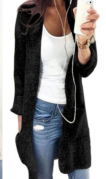 Damen lässiger Strickcardigan mit offenen Taschen und feiner Struktur Drune