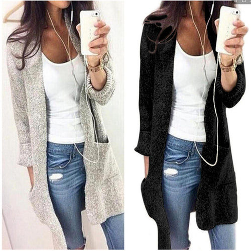 Damen Grobstrick Cardigan mit offenen Taschen und lässiger Silhouette Drune