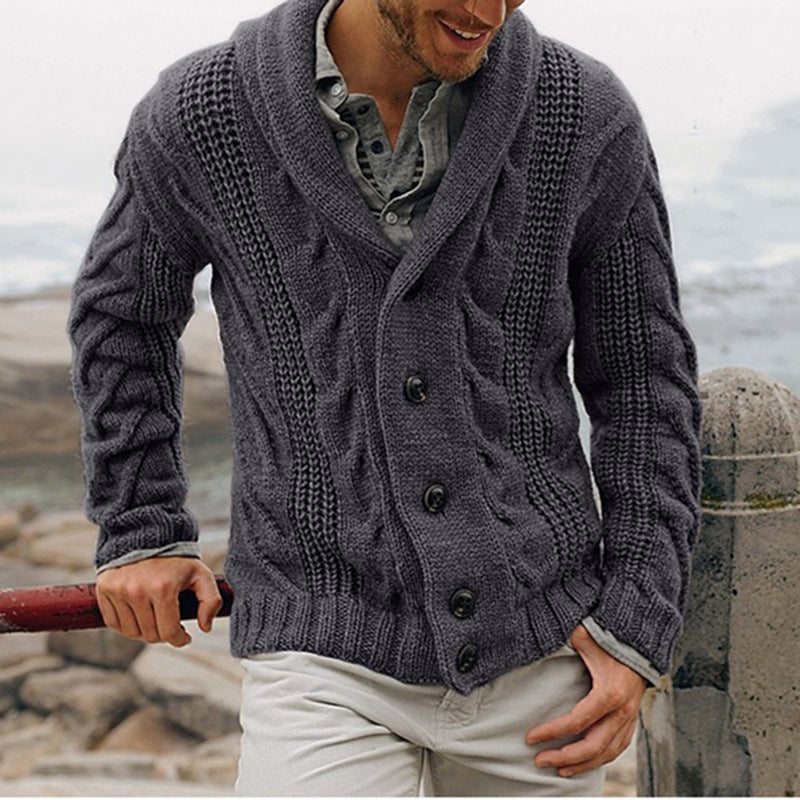 Herren Grobstrick Strickjacke mit Schalkragen und Knopfdetails Drune