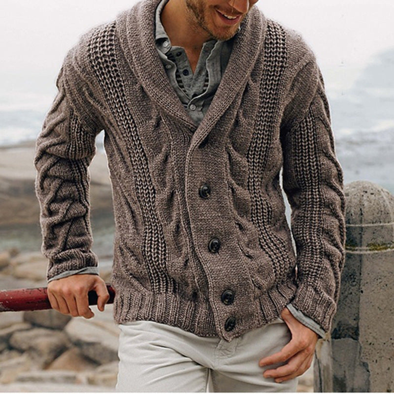 Herren Grobstrick Strickjacke mit Schalkragen und Knopfdetails Drune