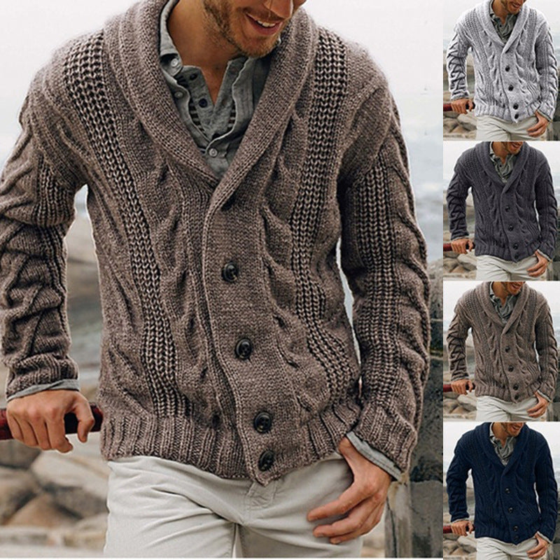 Herren Grobstrick Strickjacke mit Schalkragen und Knopfdetails Drune
