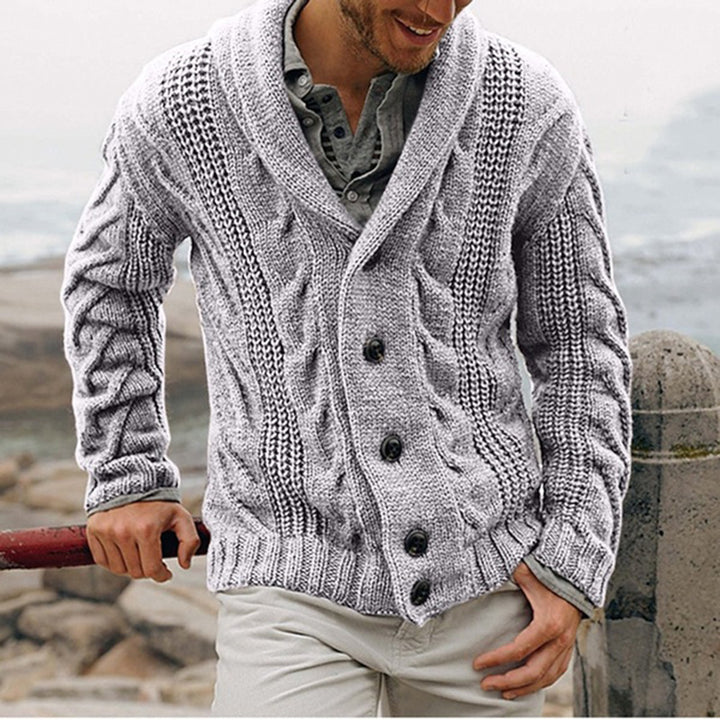 Herren Grobstrick Strickjacke mit Schalkragen und Knopfdetails Drune