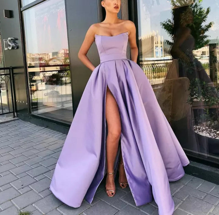 Damen Elegantes Abendkleid mit tiefem Schlitz und schwingendem Rock Drune