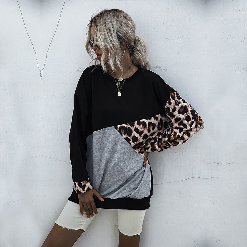Damen Oversize-Colorblock-Sweatshirt mit Leo-Ärmel und Rundhalsausschnitt Drune
