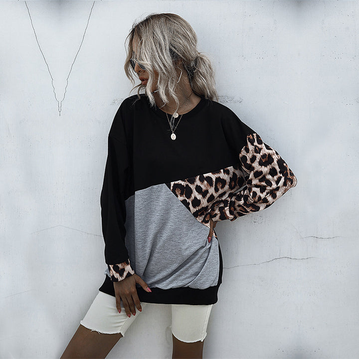 Damen Oversize-Colorblock-Sweatshirt mit Leo-Ärmel und Rundhalsausschnitt Drune
