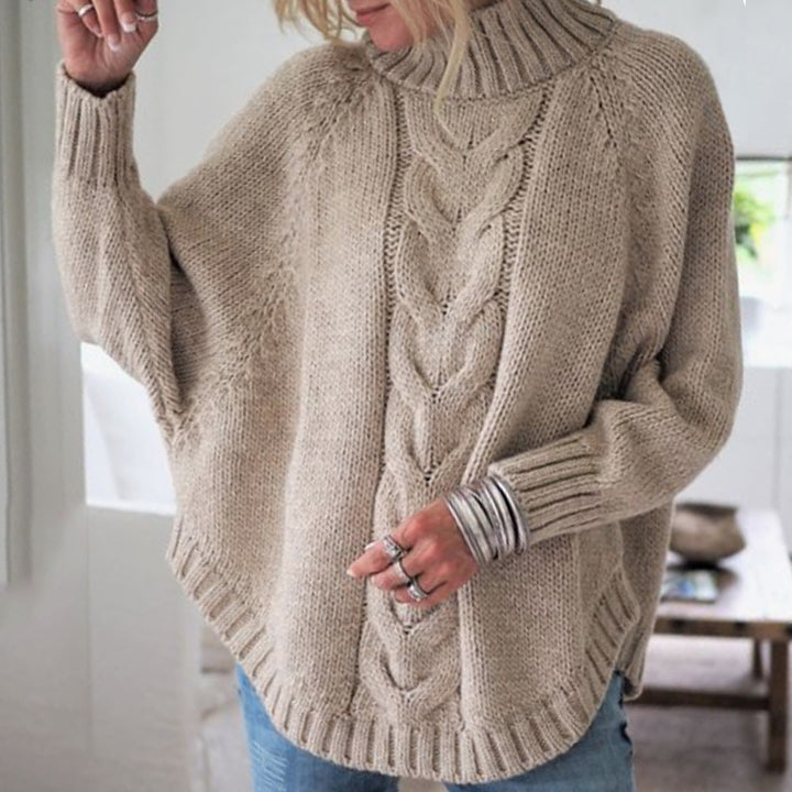 Damen Grobstrickpullover mit Stehkragen und Zopfmuster Drune