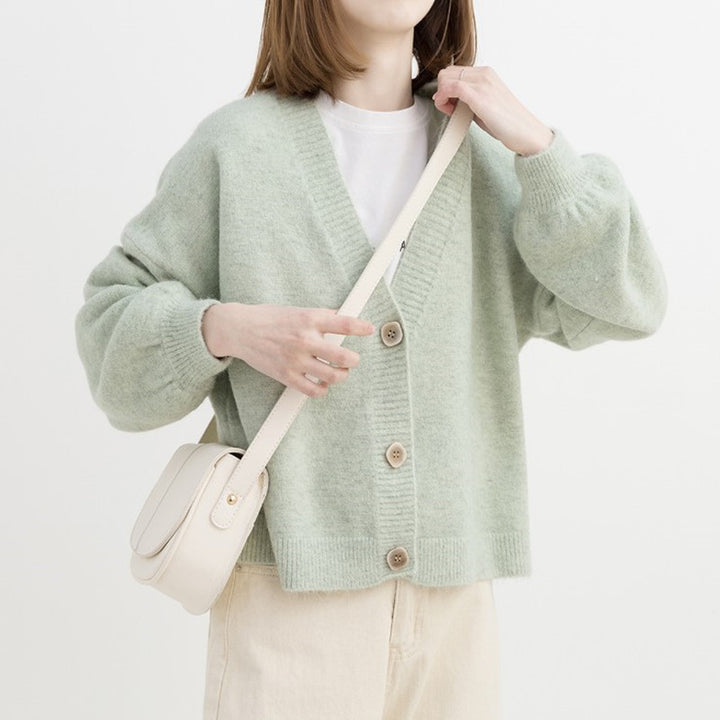 Damen lockere Strickjacke mit V-Ausschnitt und Knopfverschluss Drune