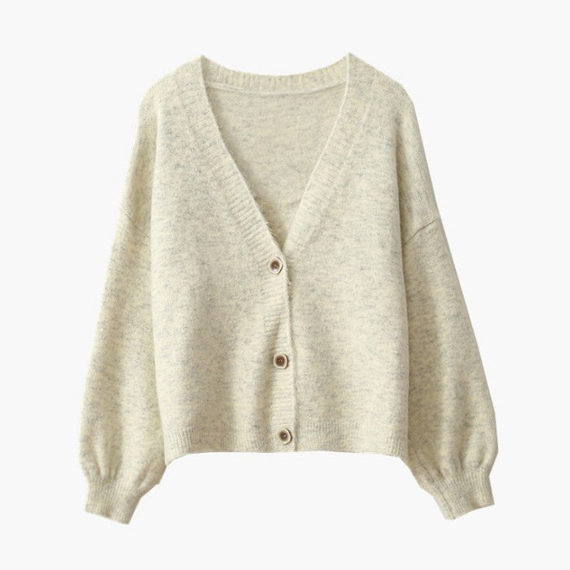Damen lockere Strickjacke mit V-Ausschnitt und Knopfverschluss Drune