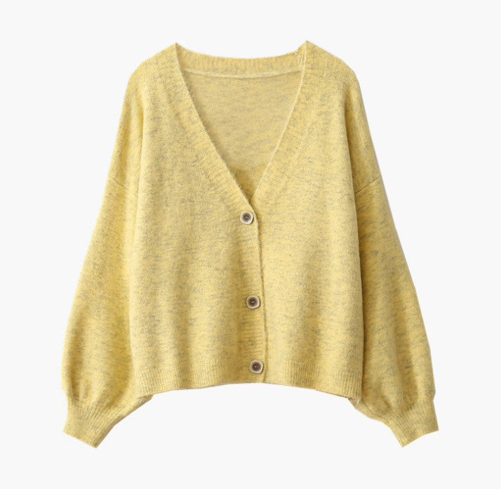 Damen lockere Strickjacke mit V-Ausschnitt und Knopfverschluss Drune