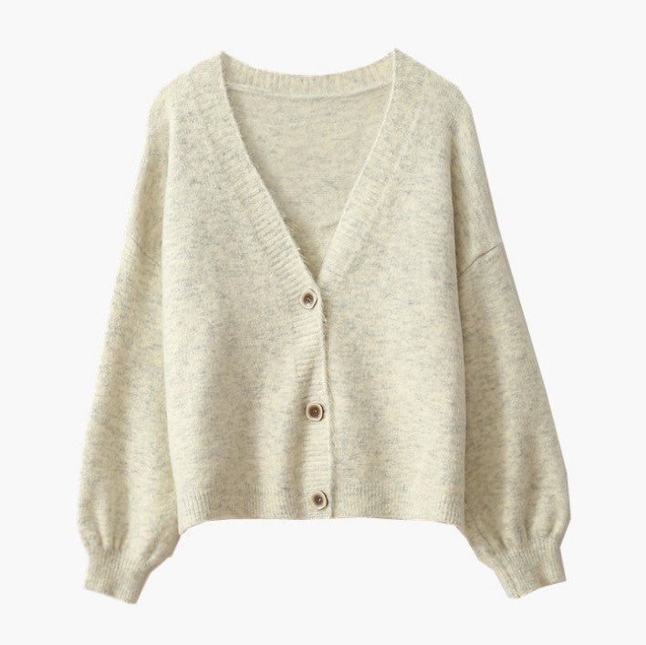 Damen lockere Strickjacke mit V-Ausschnitt und Knopfverschluss Drune