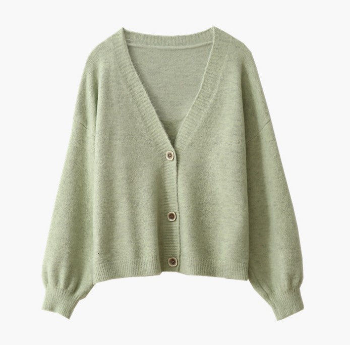 Damen lockere Strickjacke mit V-Ausschnitt und Knopfverschluss Drune