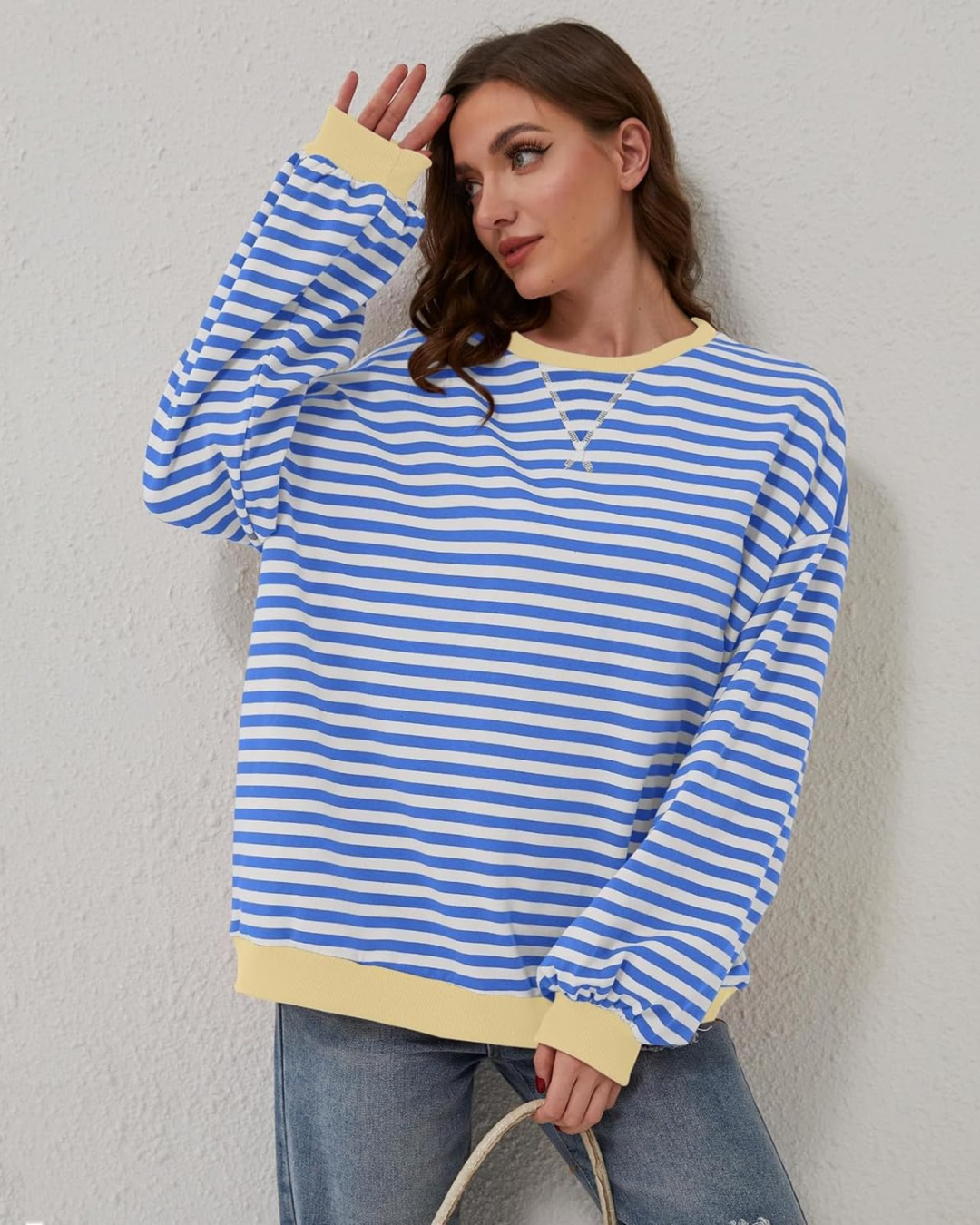 Drune | Übergrößen Streifen Langarm Sweatshirt