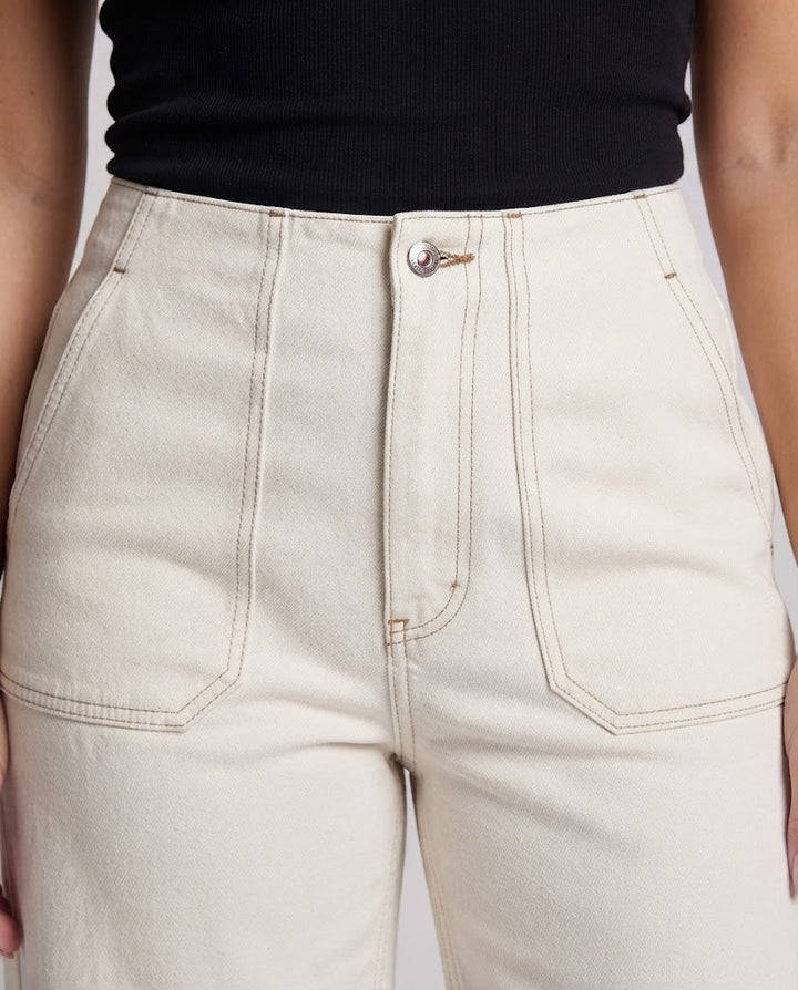 Damen weite hochtaillierte Denim-Hose mit extra weitem Bein und aufgesetzten Taschen Drune
