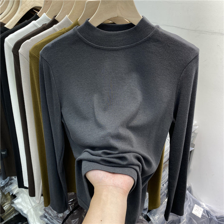 Damen-Langarmshirt mit Stehkragen und angerauter Innenseite