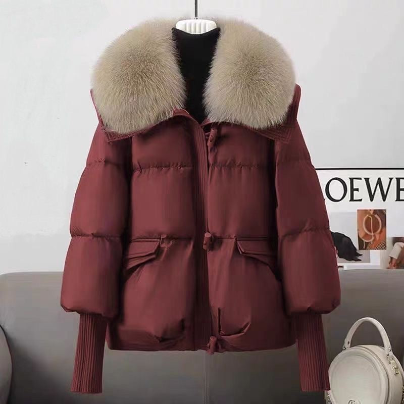 Kurze Damen-Winterjacke mit großem Reverskragen
