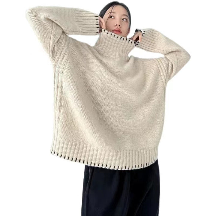 Damen-Strickpullover mit Zopfmuster und Rollkragen