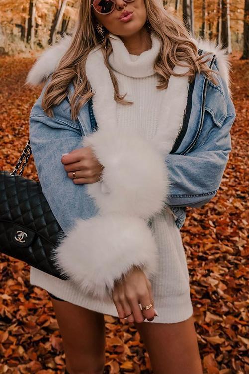 Drune | MODACHIC Jeansjacke mit Pelzbesatz