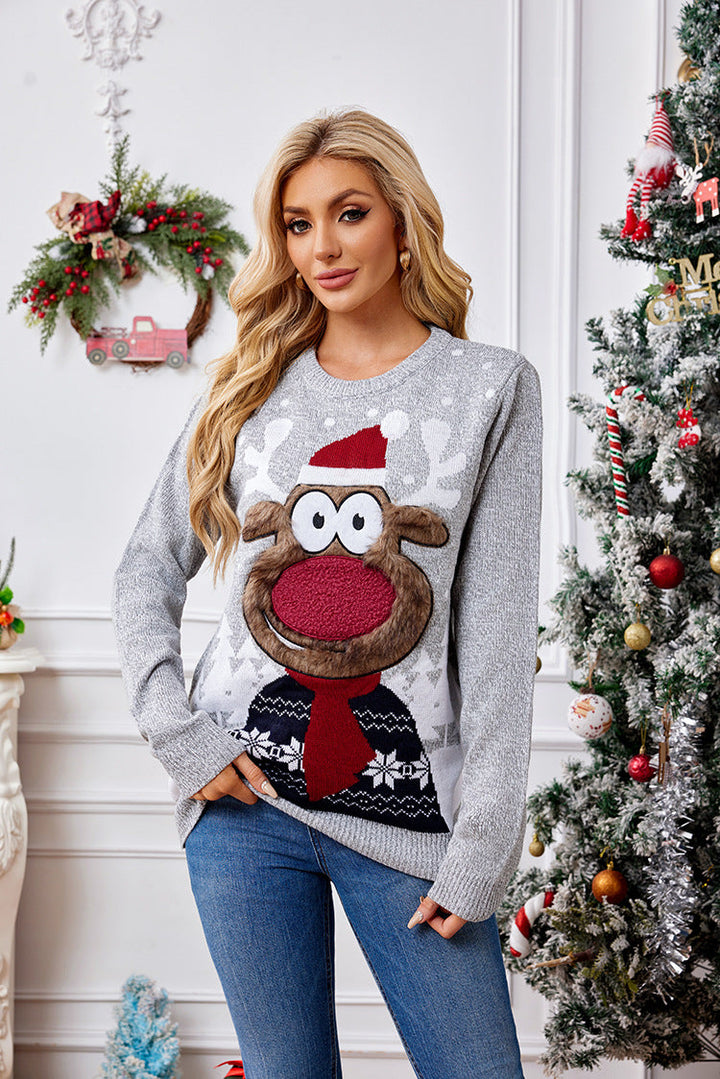 Drune | Weihnachts-Rentier-Stickerei Strickpullover