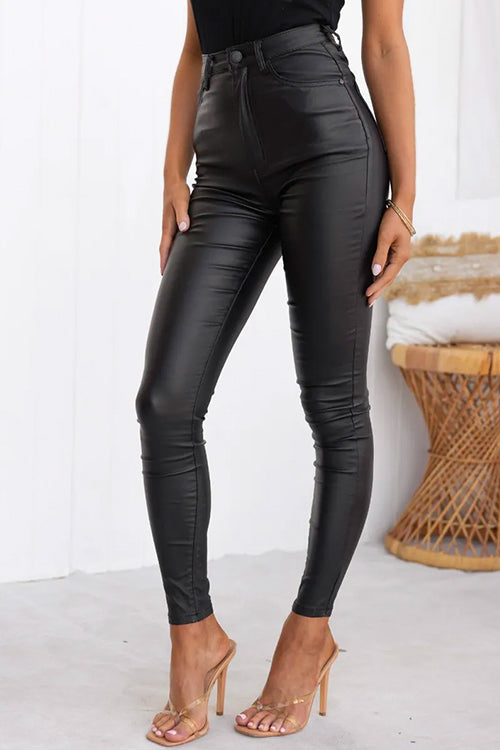 Drune | Hohe Taille Faux Leder Dehnbare Slim Fit Hosen