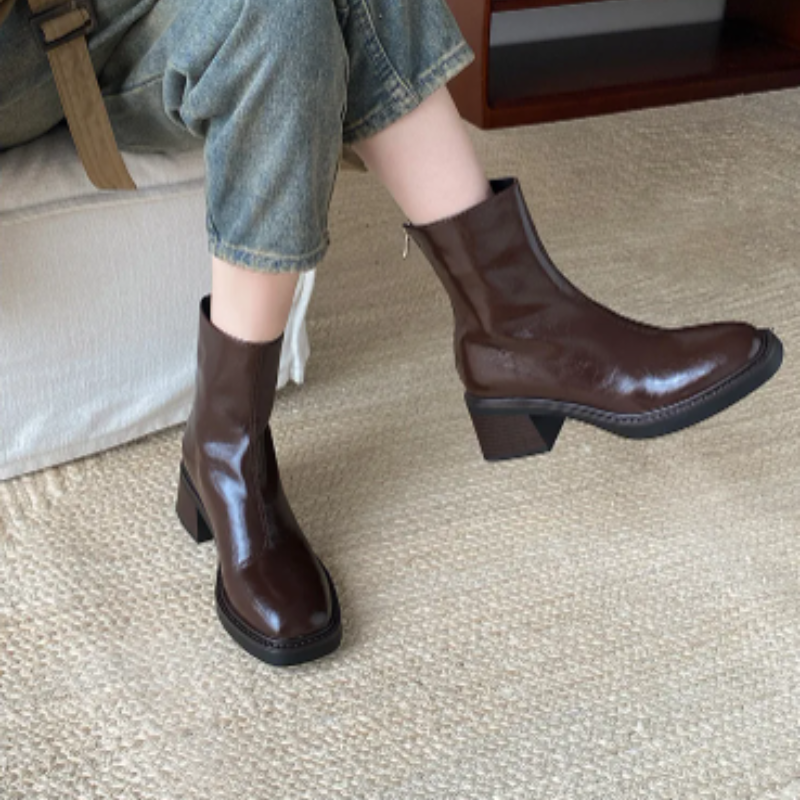 Drune | Stilvolle Leder Ankle Boots mit Blockabsatz für Damen Damen Ankle Boots