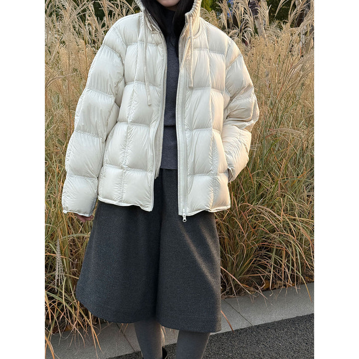 Daunenjacke für Damen mit Strickkapuze und Entenfedern