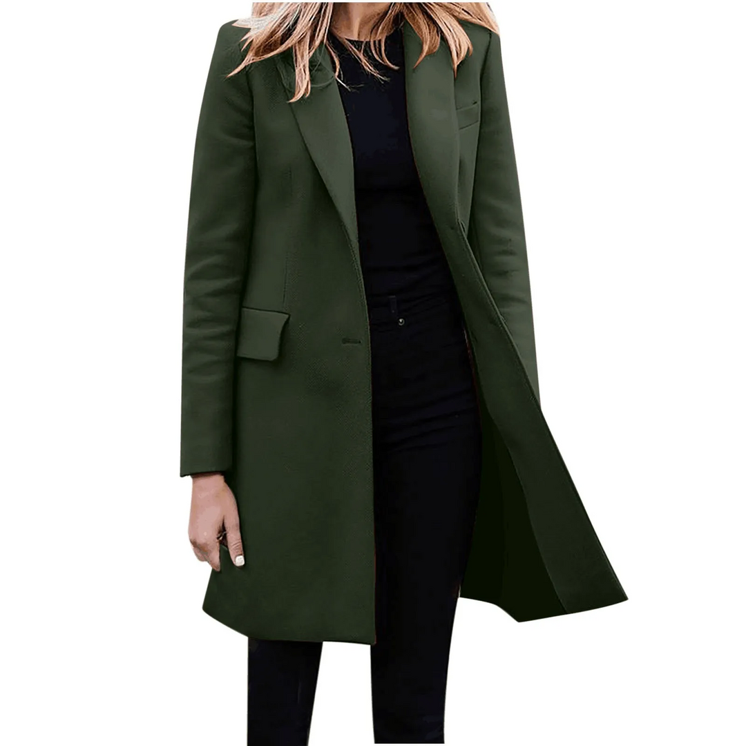 Drune | Damen Slim Fit Mantel Jacke, Ein Knopf Wolle Mix Lange Jacke