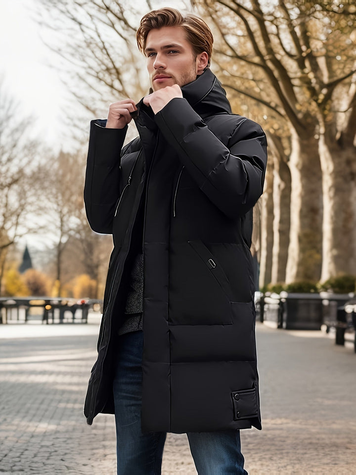 Drune | Mittellange Kapuzen Puffer Nicht-Dehnbar Reißverschlussleiste Winterjacke Für Herren - Perfekt für Outdoor-Aktivitäten