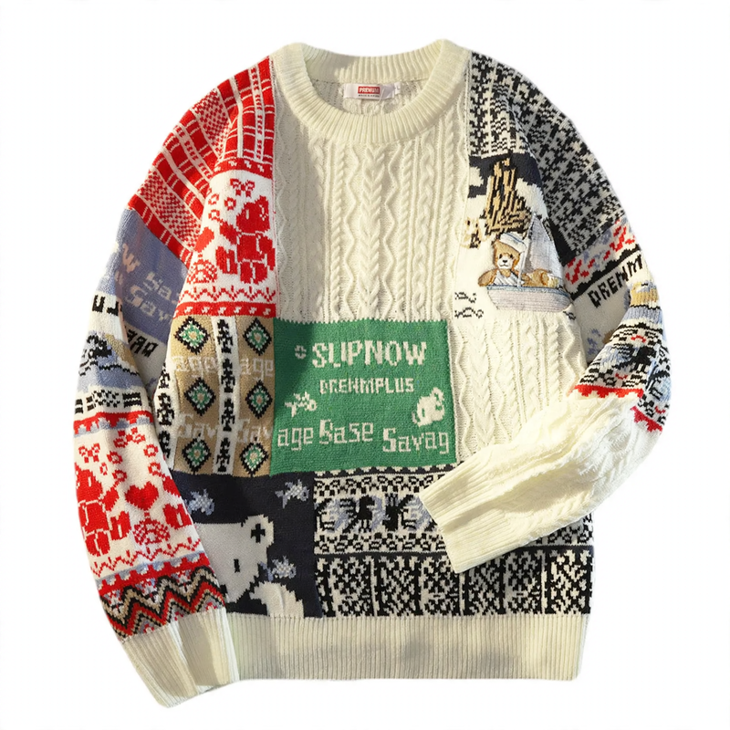 Strickpullover mit Bären-Stickerei
