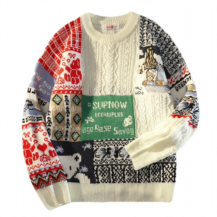 Strickpullover mit Bären-Stickerei