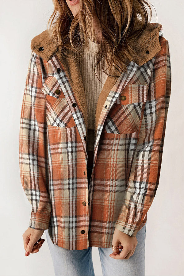 Drune | Knopf Sherpa gefütterte Kapuzen-Flanelljacke