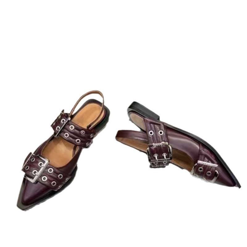 Drune | Spitz Zehen Gürtel Schnalle Mules Leder Flach Sandalen