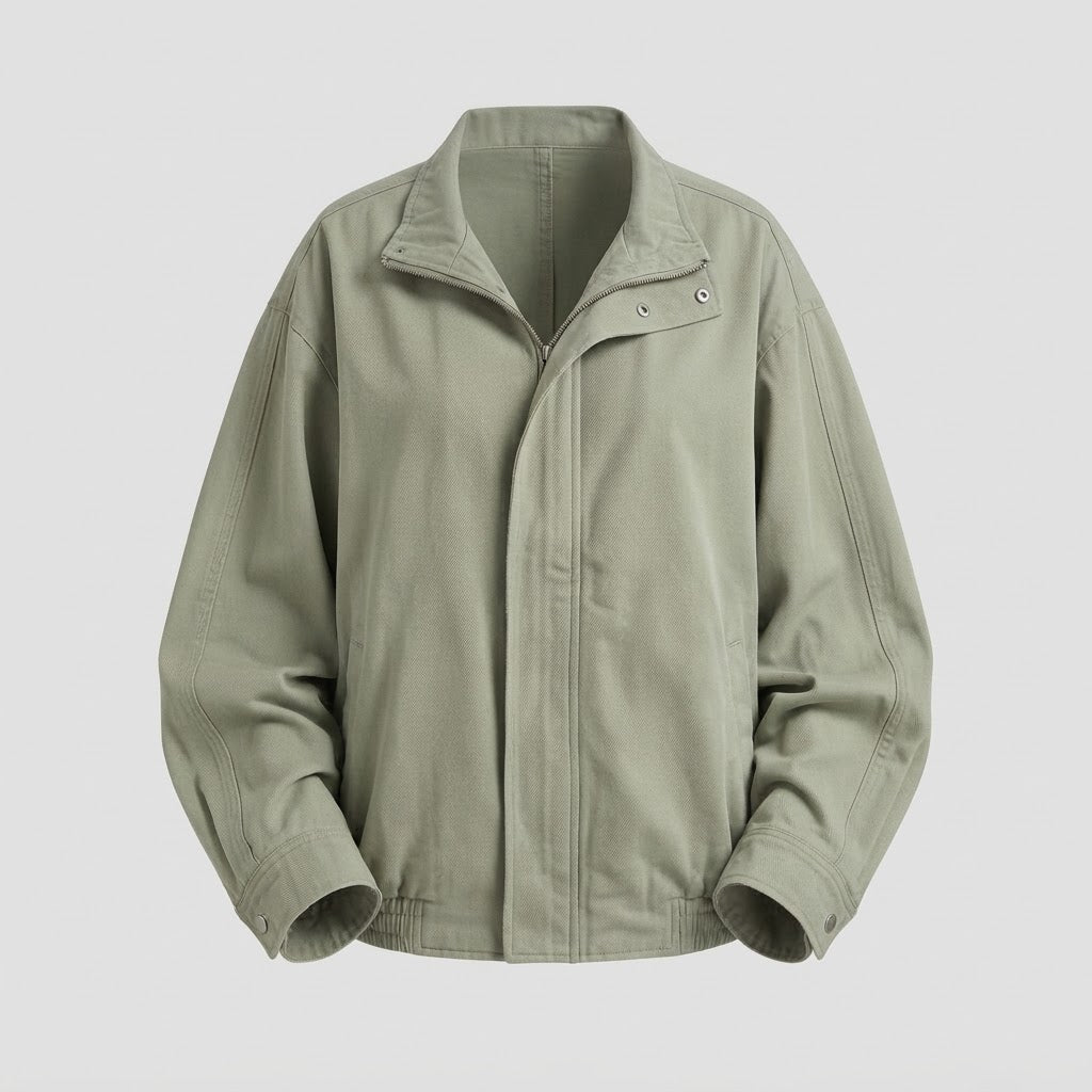 Damen locker geschnittene Utility-Übergangsjacke mit Reißverschluss und Stehkragen Drune