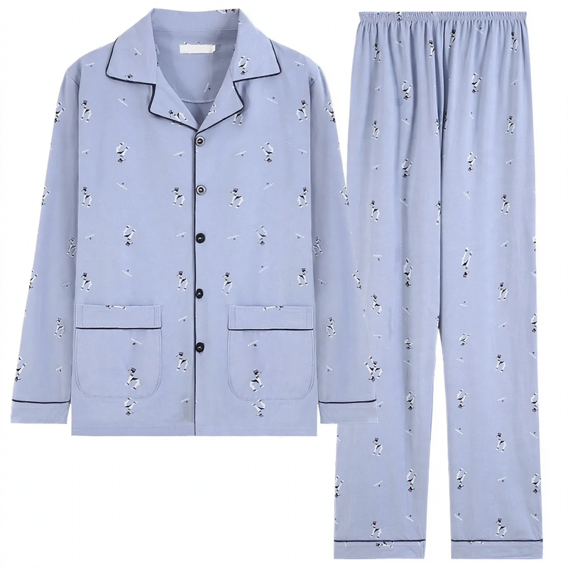 Herren-Pyjama-Set, 100% Baumwolle, Langarm