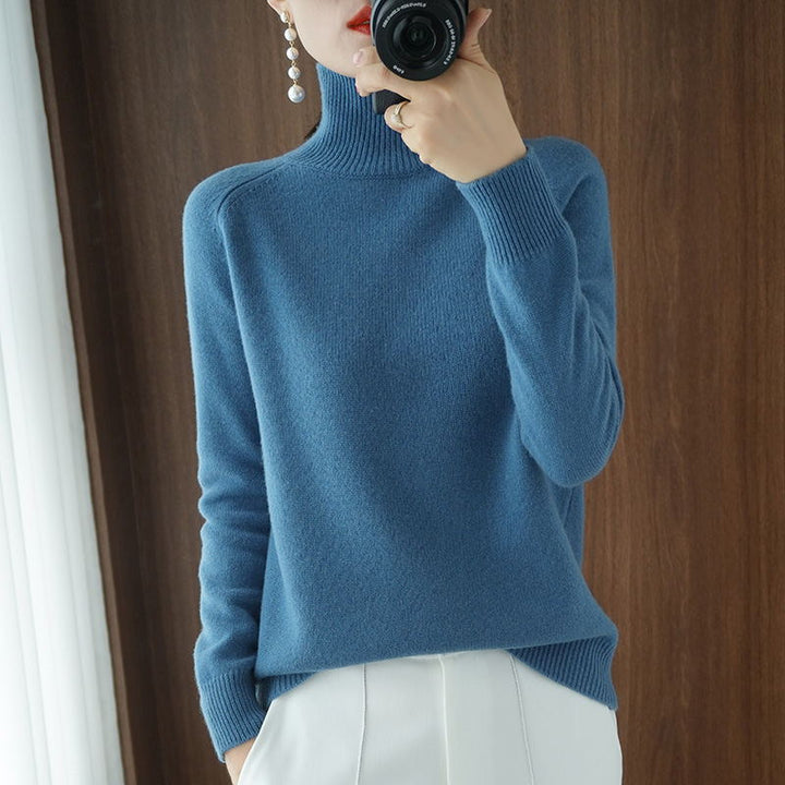 Damen-Strickpullover, hoher Kragen, einfarbig, locker