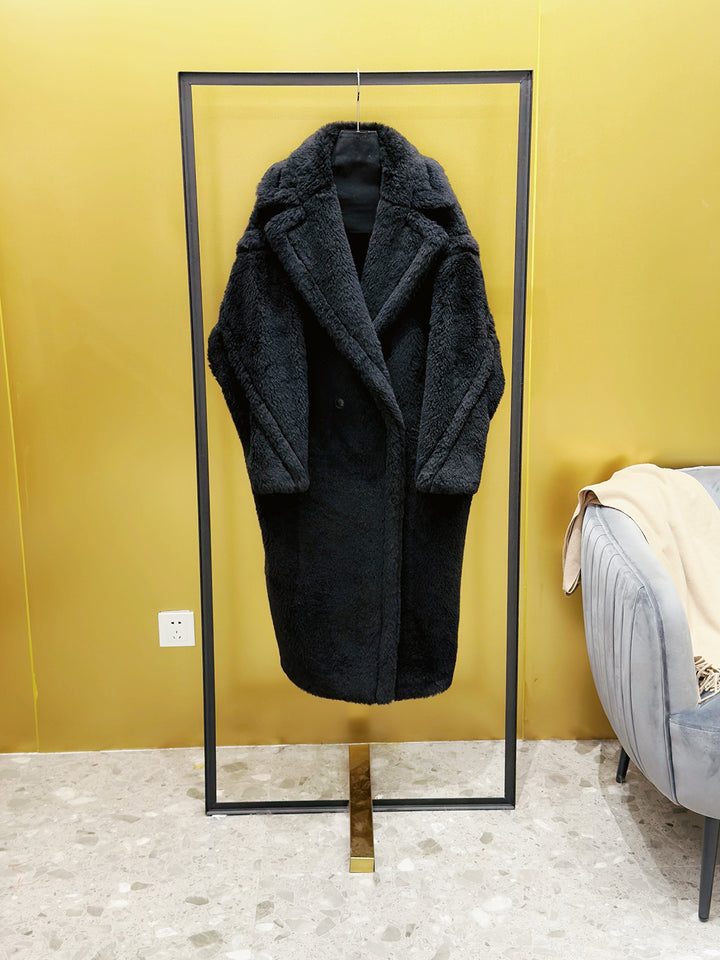 Damen-Wintermantel, Teddy-Optik, lang