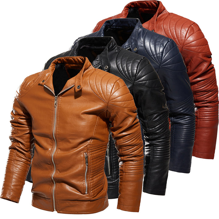 Herren Modische Lederjacke mit Quilt-Detail Drune