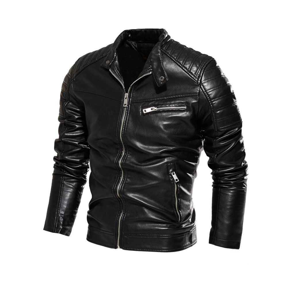 Herren Stylische Lederjacke mit Detailnähten Drune